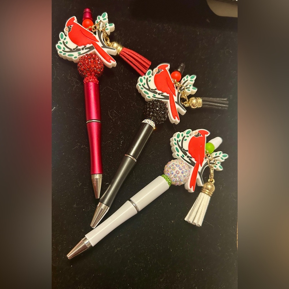 Cardinal Christmas Winter Hand Beaded Pen Set of 3